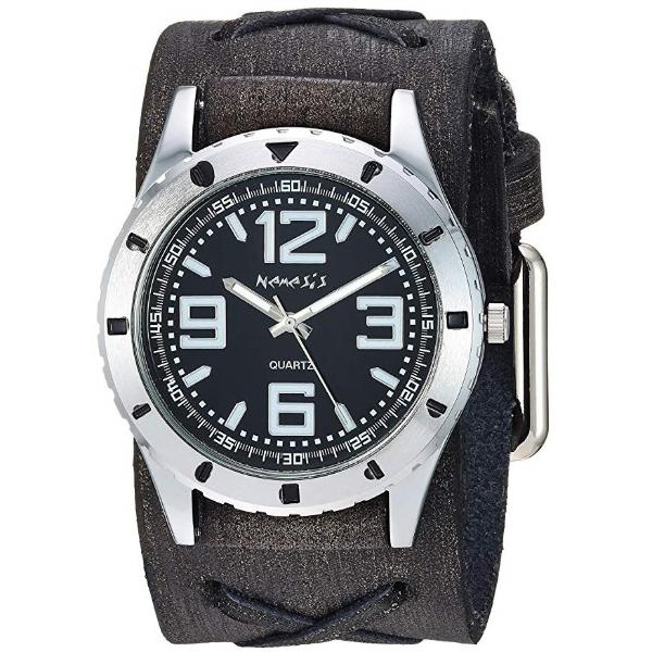 Sporty Racing Black Watch with X Distressed Black Vintage Leather Cuff