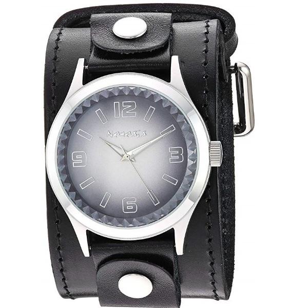 Gradient Pointium Grey Watch with Stitched Black Leather Wide Cuff
