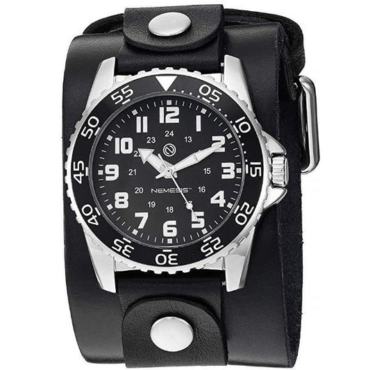 Hybrid Diver Black/White Watch with Black Leather Wide Cuff LBNB257K