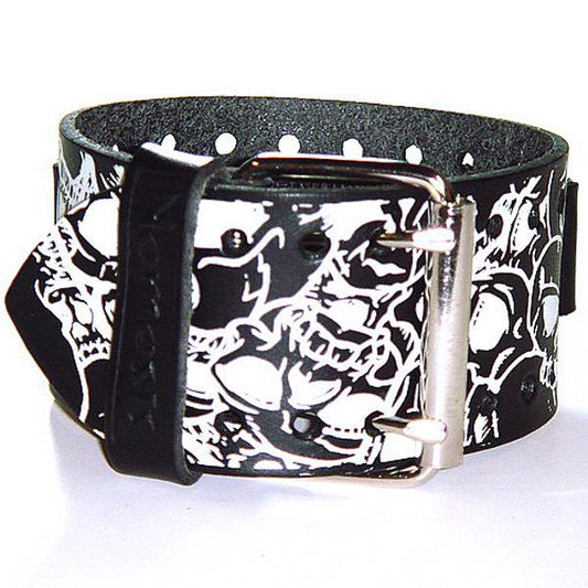 Silver Dragon Gunmetal Black Watch with Tattoo Skull Black Leather Cuff