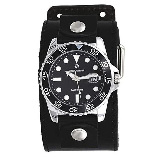 Moonwalker Luminous Black Diver with Stitched Black Leather Cuff