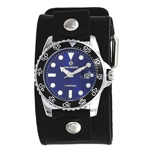 Moonwalker Luminous Blue Diver with Stitched Black Leather Cuff