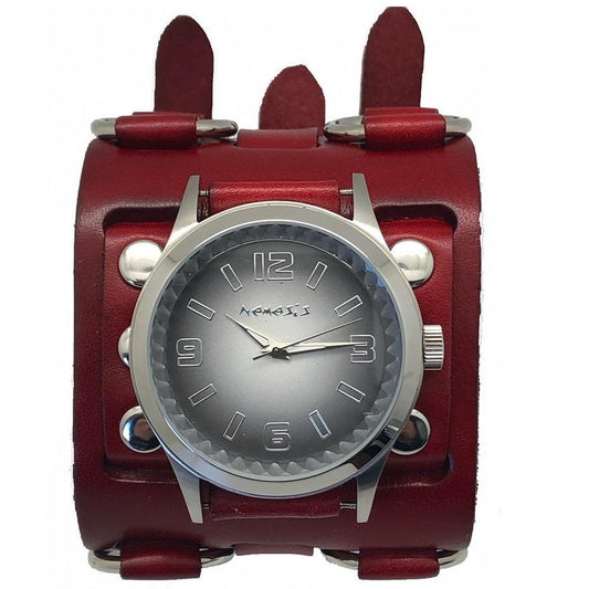 Gradient Pointium Grey Watch with Ring Bullet Red Leather Triple Strap Cuff