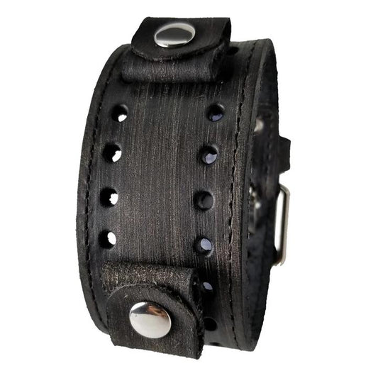 Stitched Perforated Distressed Leather Cuff
