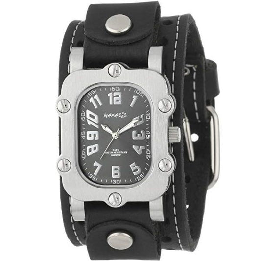 Rugged Black Watch with White Stitched Black Leather Cuff