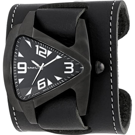 wide black leather watch band