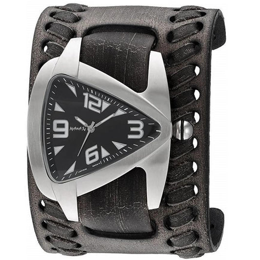Teardrop Black Watch with Weaved Distressed Black Leather Wide Cuff