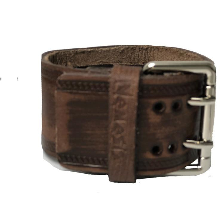 Weaved Distressed Brown Leather Cuff