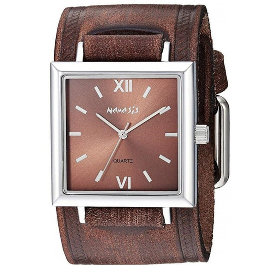Raven Ladies Brown Watch with Weaved Distressed Brown Leather Cuff