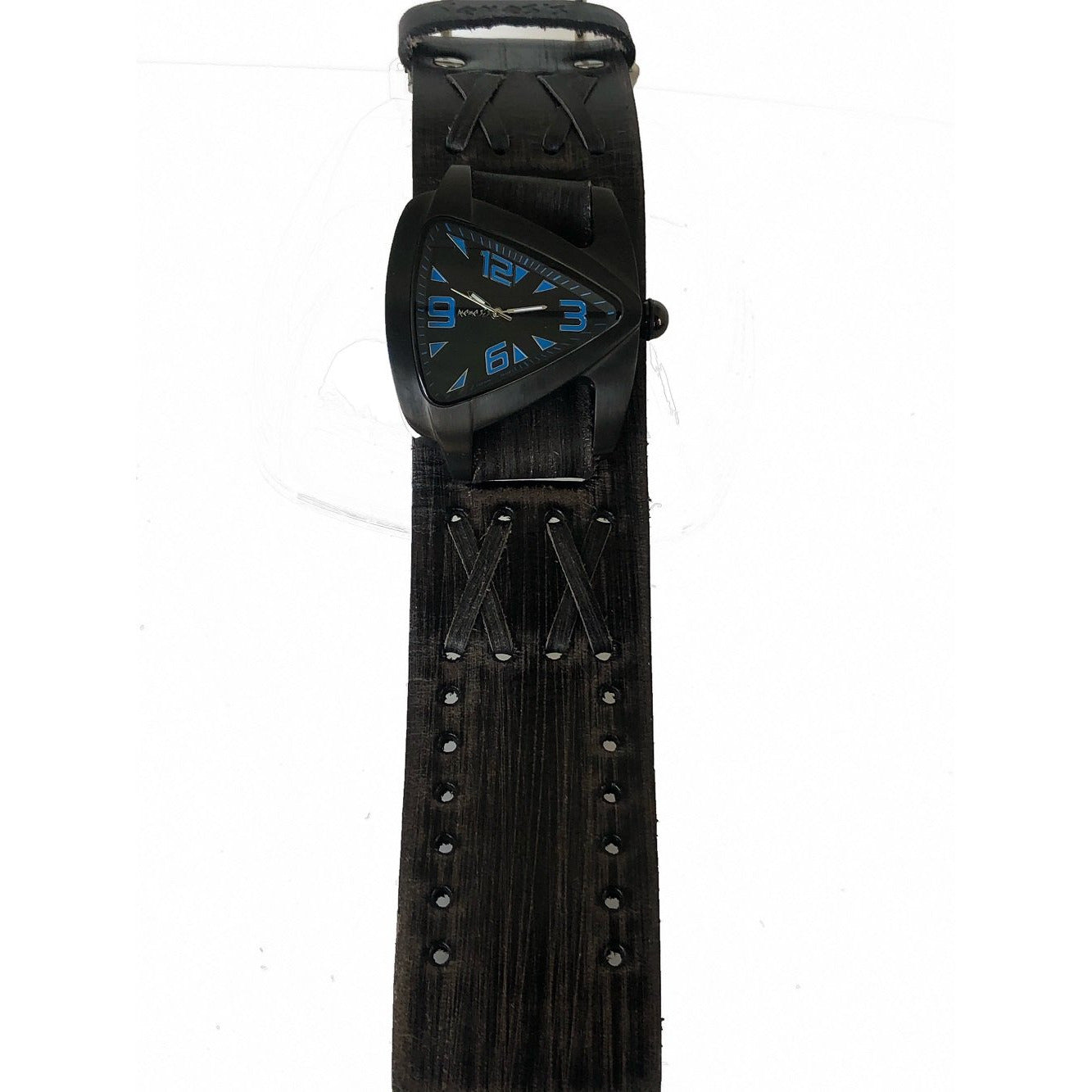 Teardrop Black Watch with Double X Distressed Black Leather Cuff