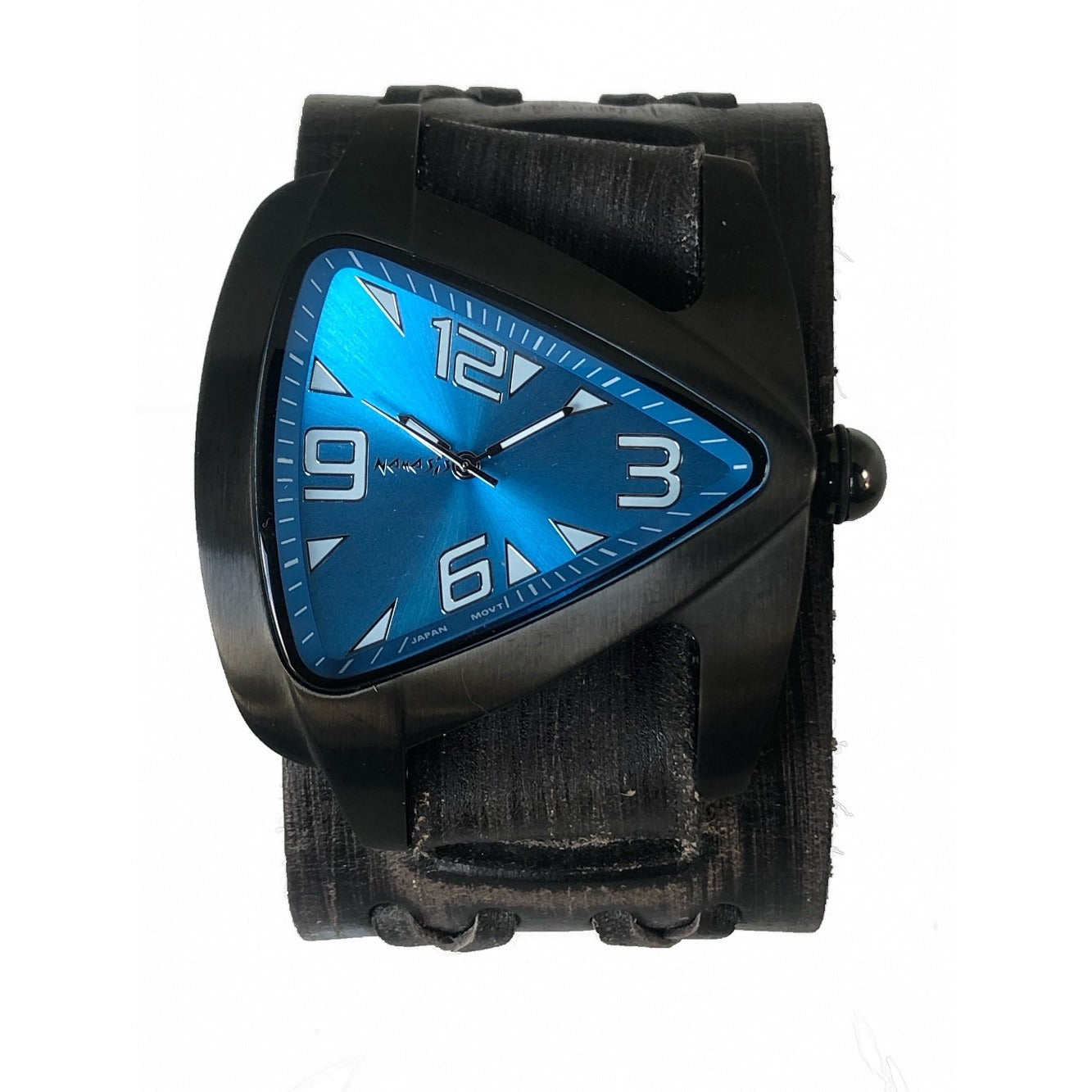Teardrop Blue Watch with X Charcoal Leather Wide Cuff