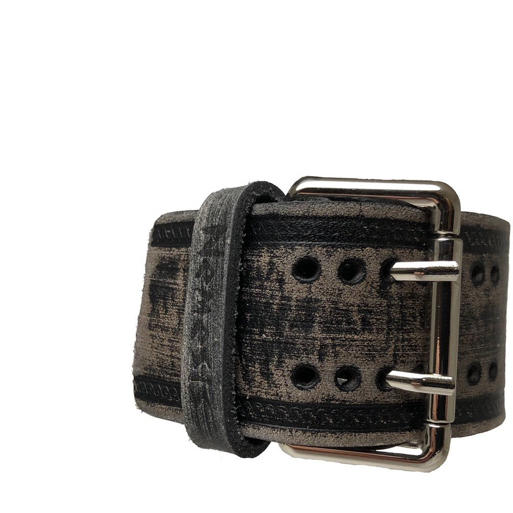 Weaved Distressed Black Leather Cuff