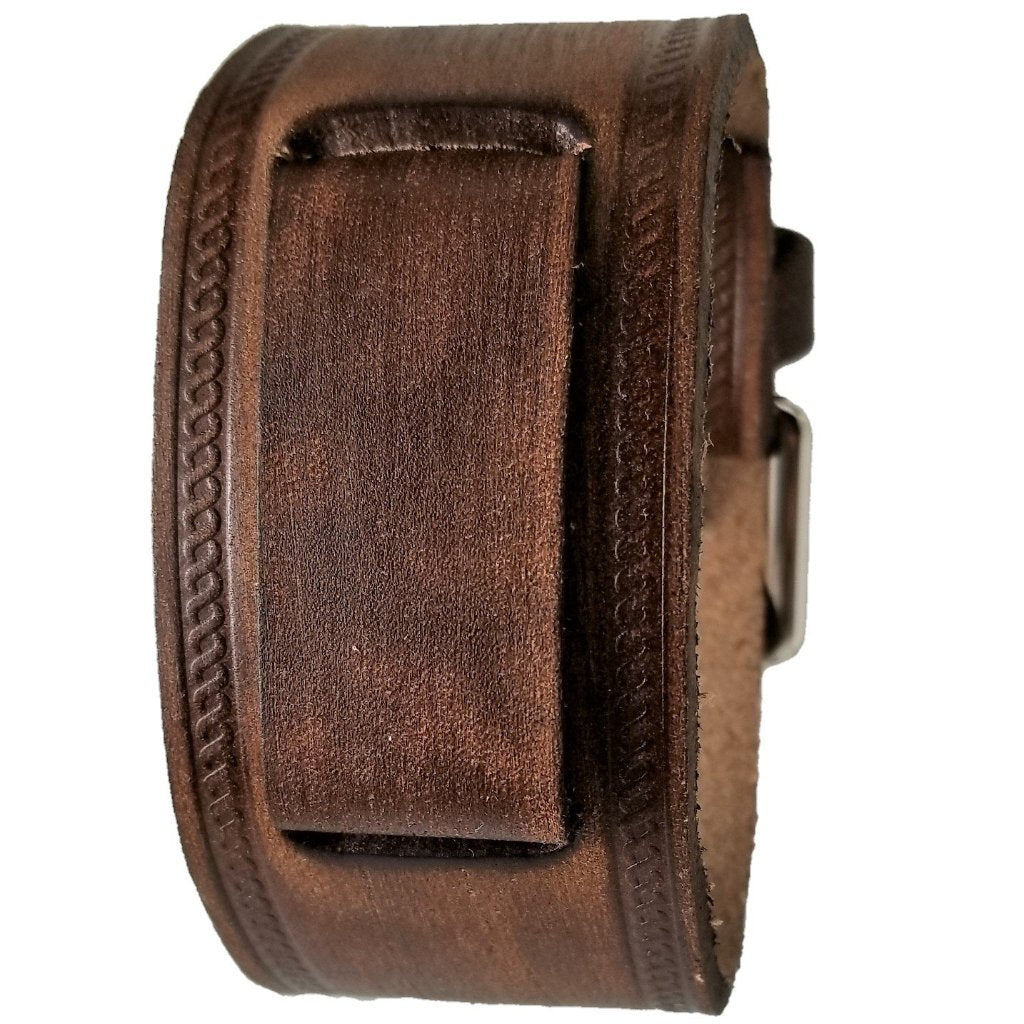 Weaved Distressed Brown Leather Cuff