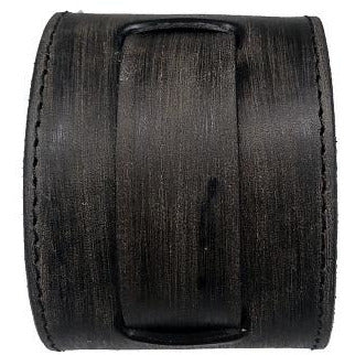 Stitched Distressed Black Leather Wide Cuff