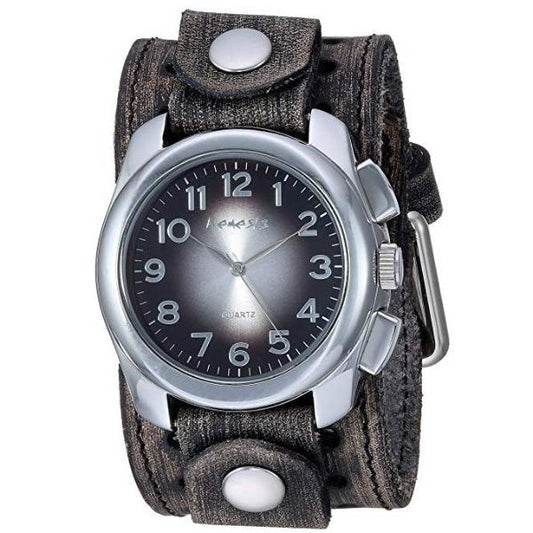 Gradient Black/Grey Watch with Distressed Brown Vintage Leather Cuff