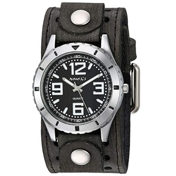 Sporty Racing Black Watch with Stitched Perforated Distressed Black Leather Cuff