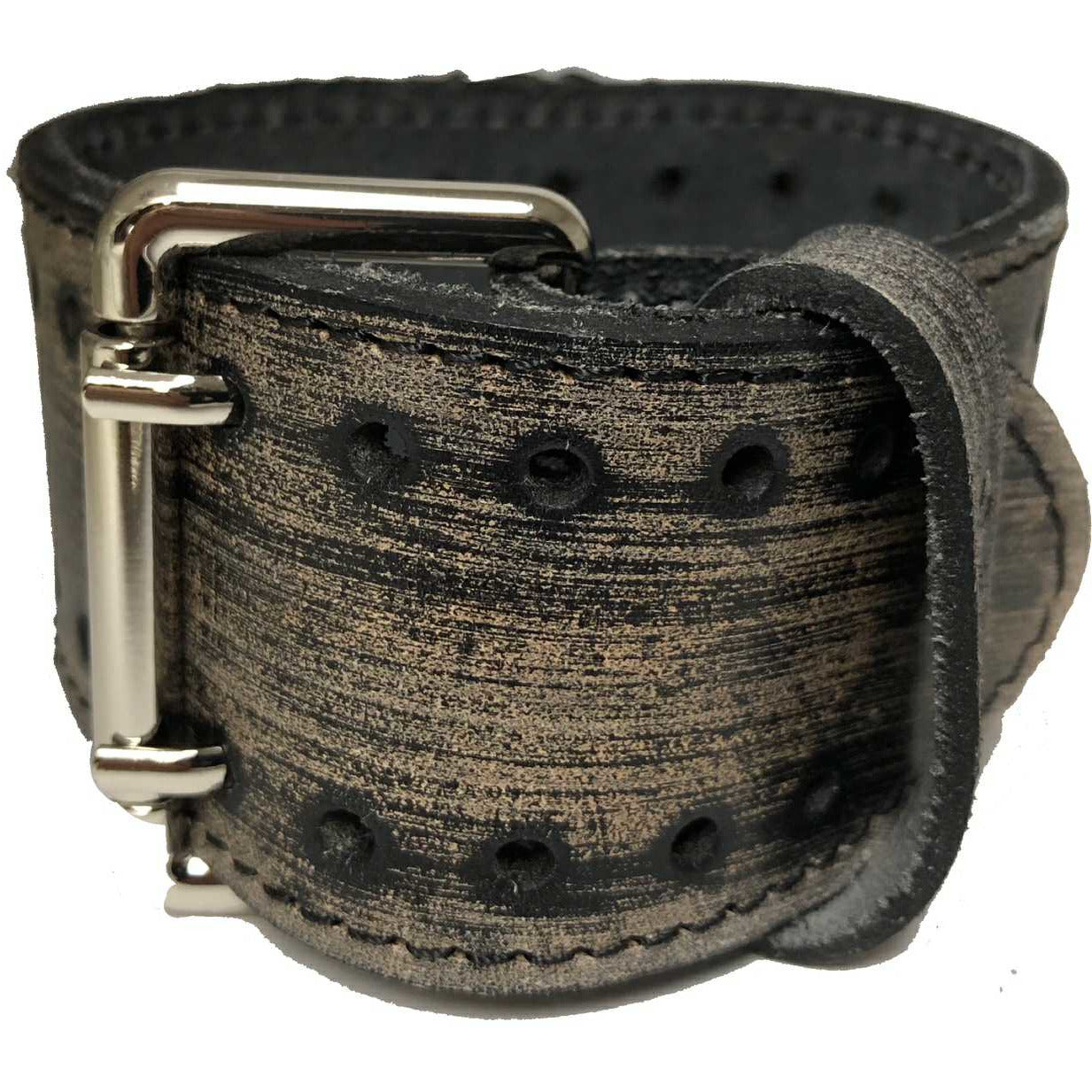 Gradient Black/Grey Watch with Distressed Brown Vintage Leather Cuff