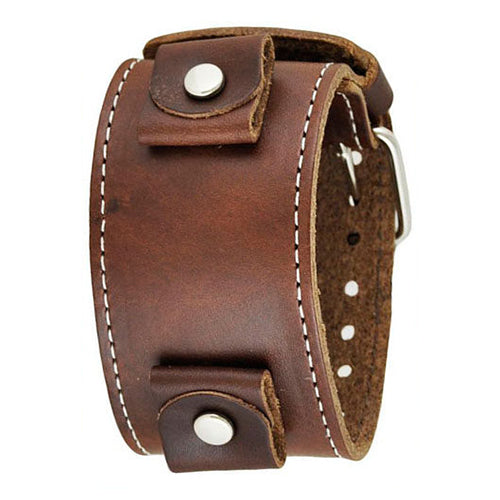 Brown XL Stitch Leather Cuff Watch Band 24mm BLBB