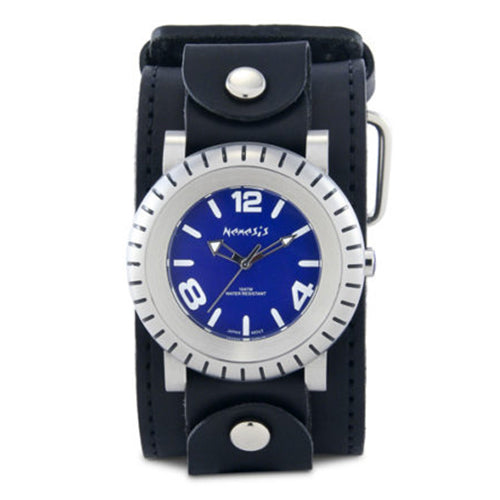 Blue Wheelmen Watch with Black XL Stitch Leather Cuff Band LBB079L