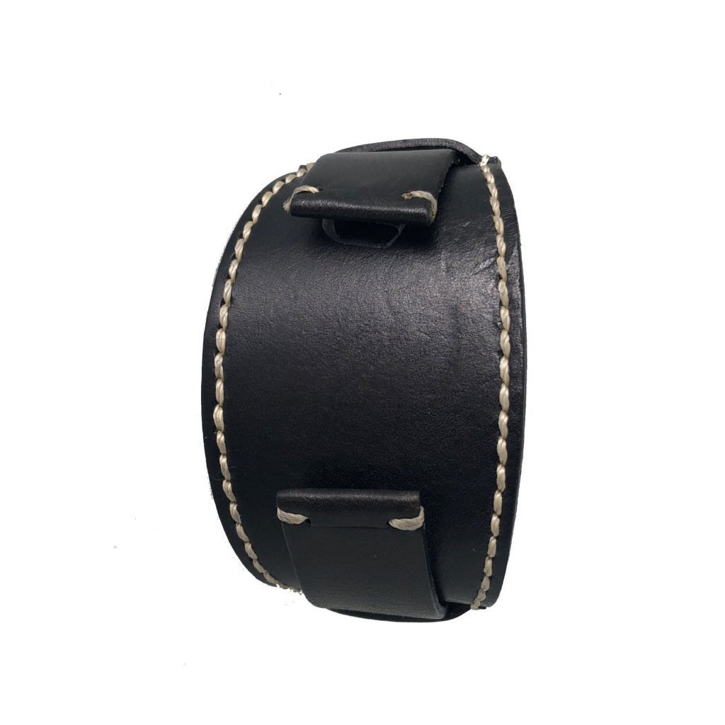 White Stitched Black Watch Leather Cuff