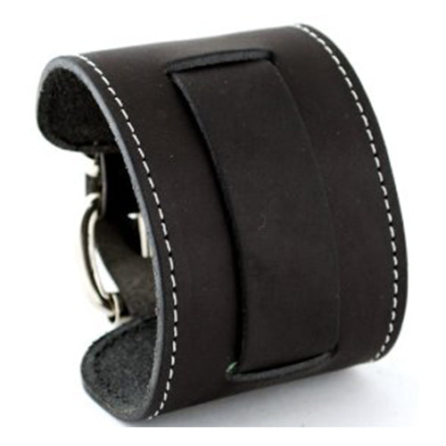 Black Wide Leather Cuff Band with White Stiching STWW