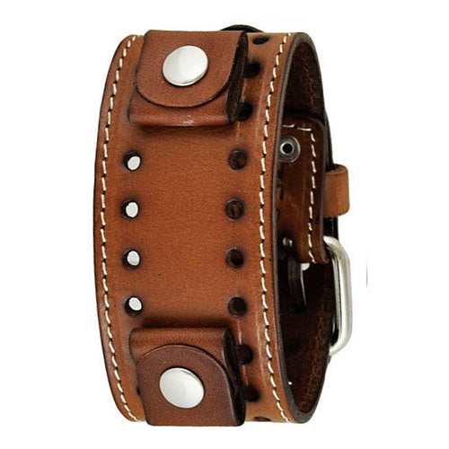 Brown Single Stitch Leather Watch Cuff Watch Band 20-22mm BSTH