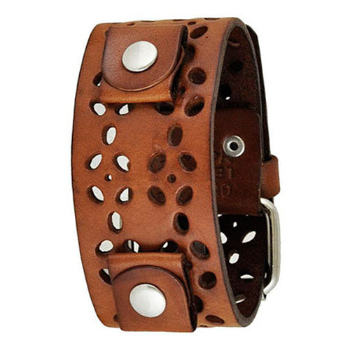 Brown Styled Perforated Leather Cuff Watch Band 20mm WPBB