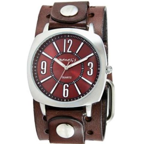 Burgundy Comely Watch with Basic Dark Brown Leather Cuff Band 110DBN