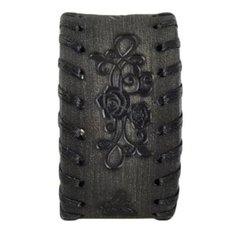 Weaved Rose Distressed Black Leather Cuff