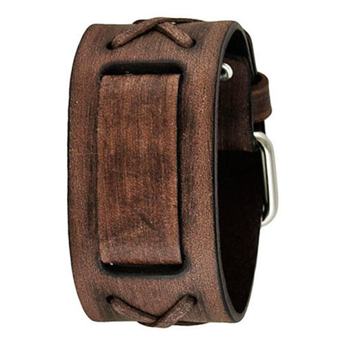 Junior Size Faded Dark Brown X Leather Cuff Watch Band 20mm DSFX