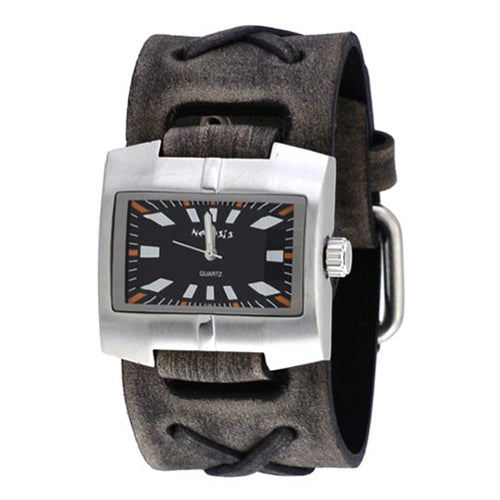 Black Racing Sport Unisex Watch with Faded Black X Leather Cuff Band 060FXB-K