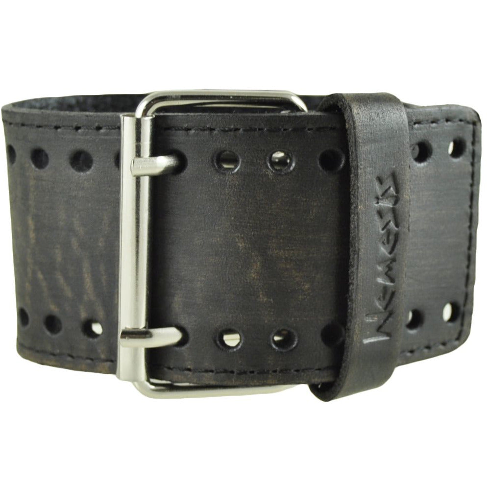 Silver Dragon Gunmetal Black Watch with Perforated Distressed Black Leather  Cuff