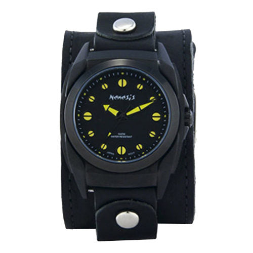 Eternity Black/Yellow Watch with Black Leather Wide Cuff LBB081Y