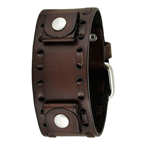 Dark Brown Weaved Leather Cuff Watch Band 22mm BWTK