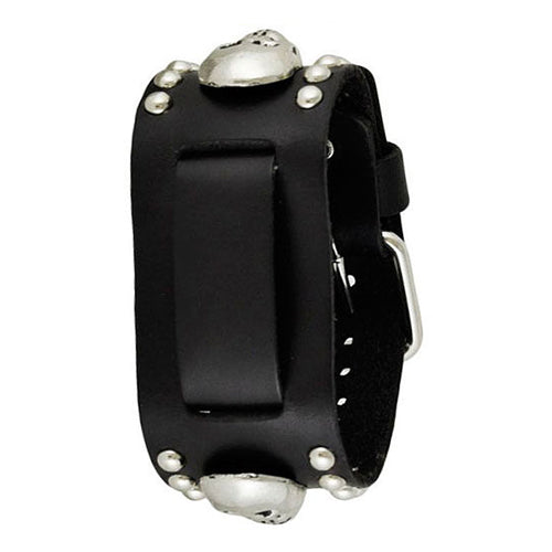 Black Metal Skull Studded Leather Cuff Watch Band 20mm MSK