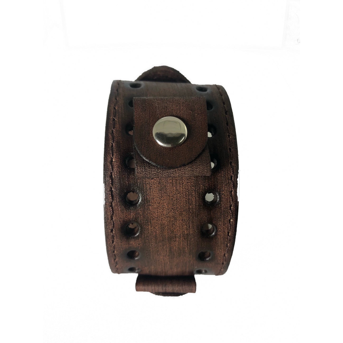 Sully Brown/White Watch with Stitched Dark Brown Leather Cuff