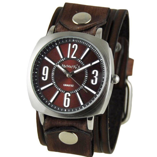 Comely Brown Watch with Embossed Stripes Brown Leather Cuff BVEB110BU