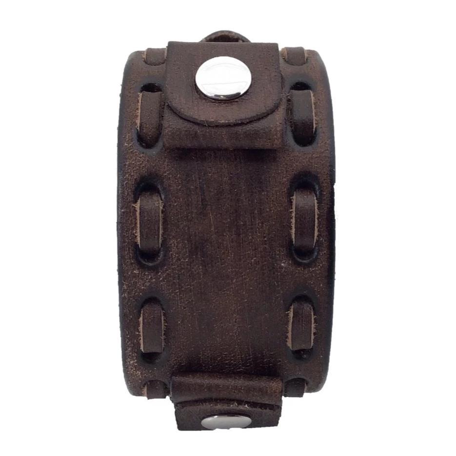 Perforated Dash Dark Brown Leather Cuff