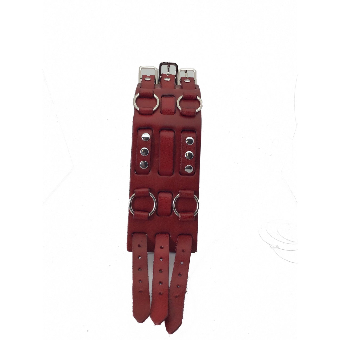 Double Ring Bullet Red Leather Triple Strap Cuff RWB