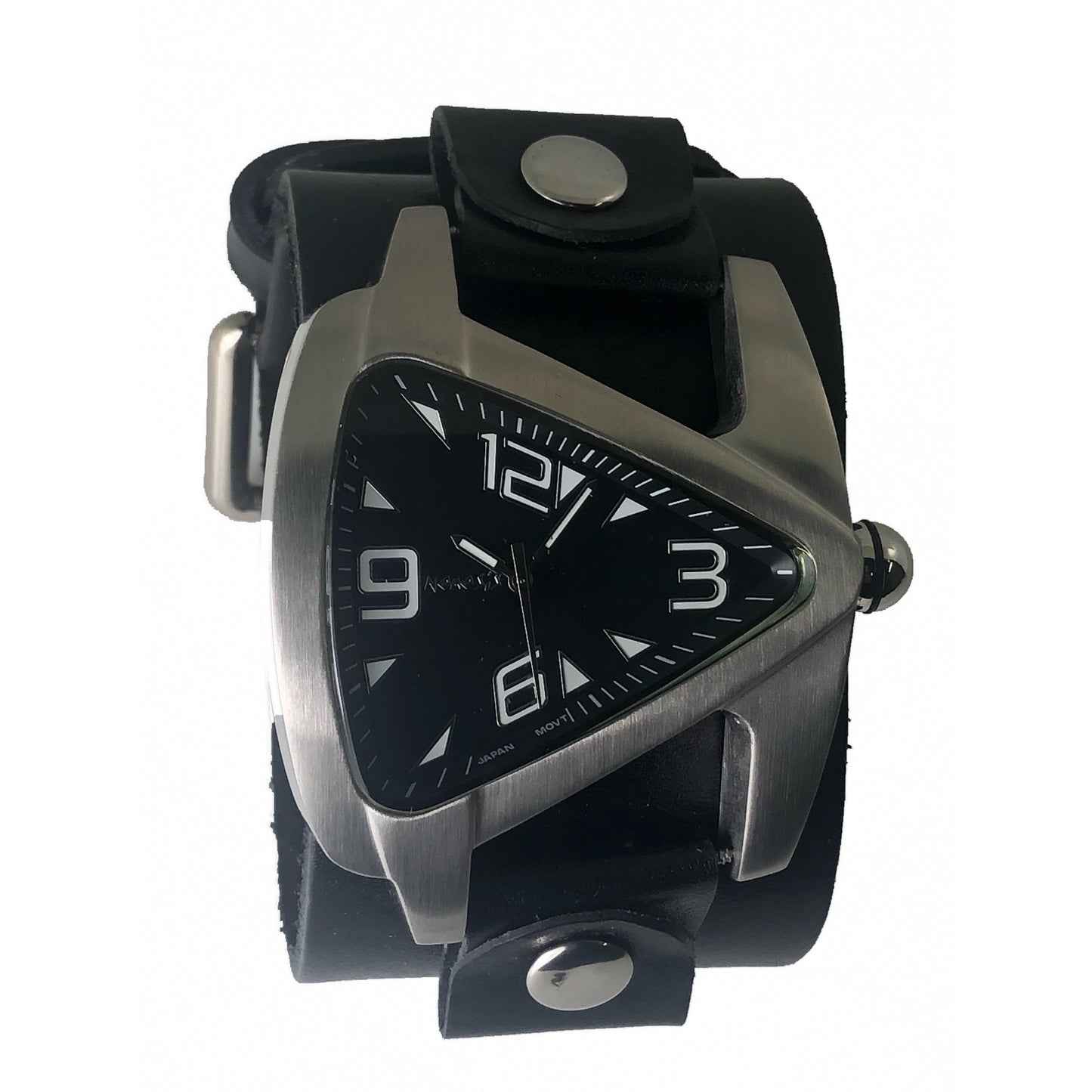 Teardrop Black Watch with Perforated Black Leather Wide Cuff