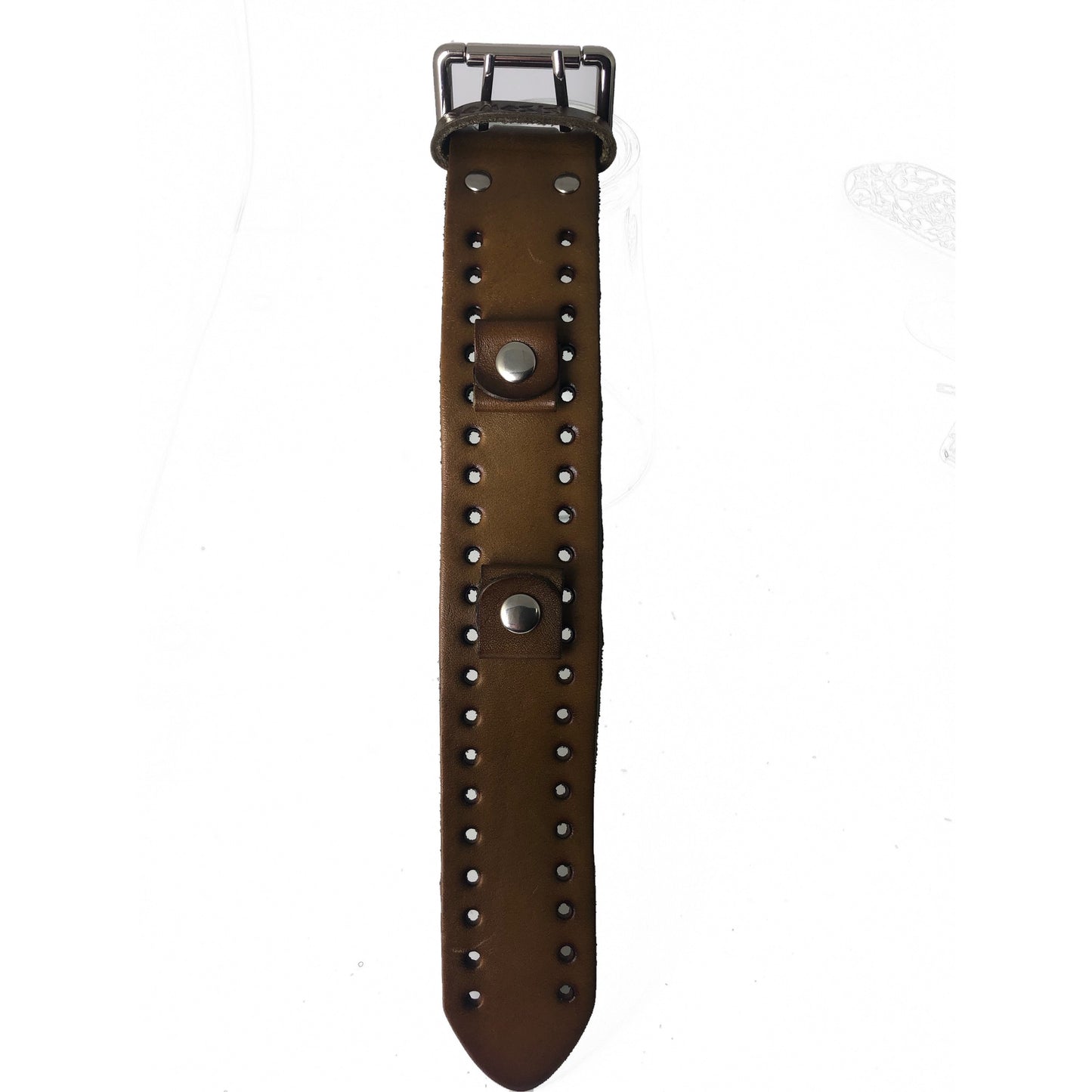 Dual Time SQ White/Orange Watch with Perforated Brown Leather Cuff