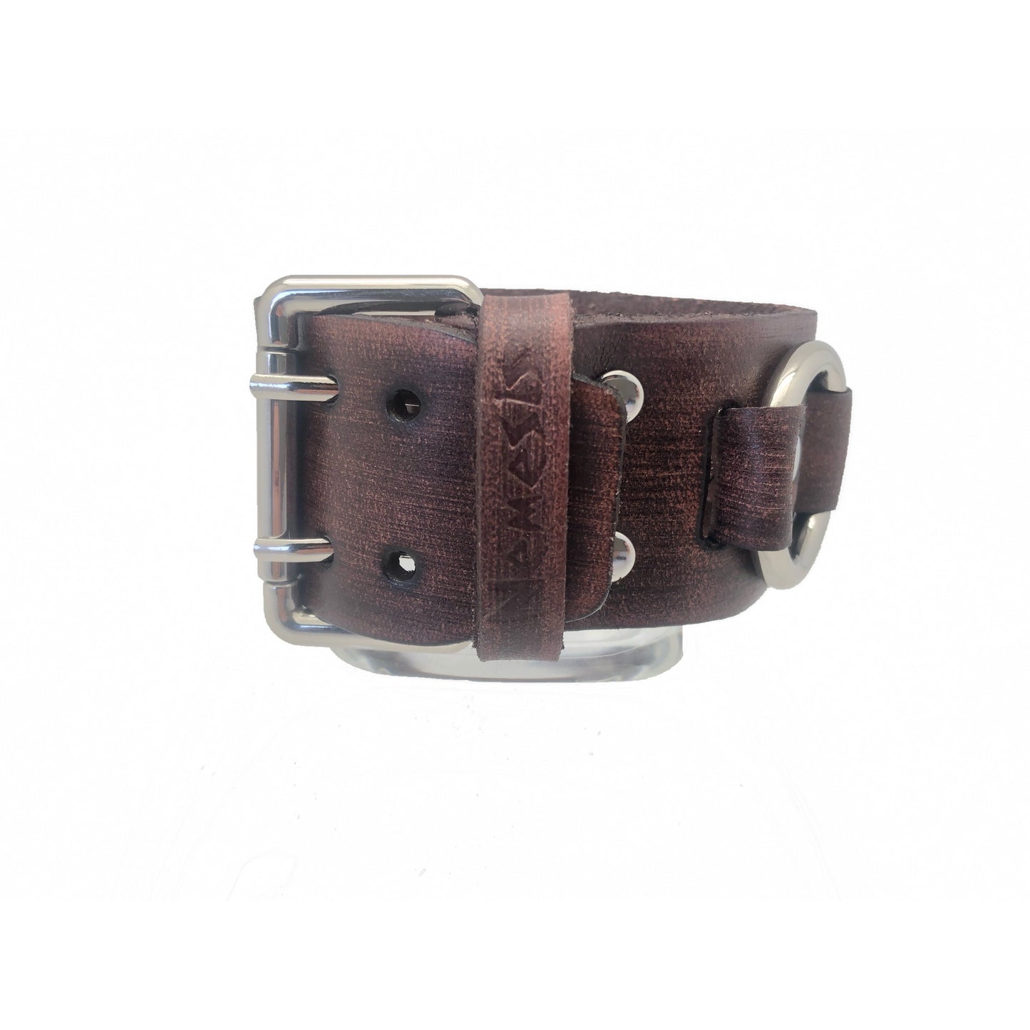 Ring Distressed Brown Leather Cuff