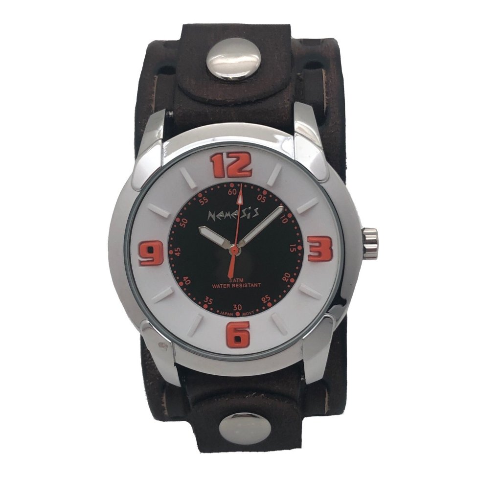 VBBS106KN Nemesis embossed Black dial watch with Vintage heavy stitch leather cuff band