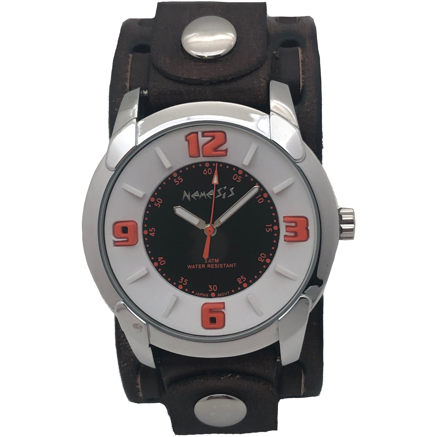 VBBS106KN Nemesis embossed Black dial watch with Vintage heavy stitch leather cuff band