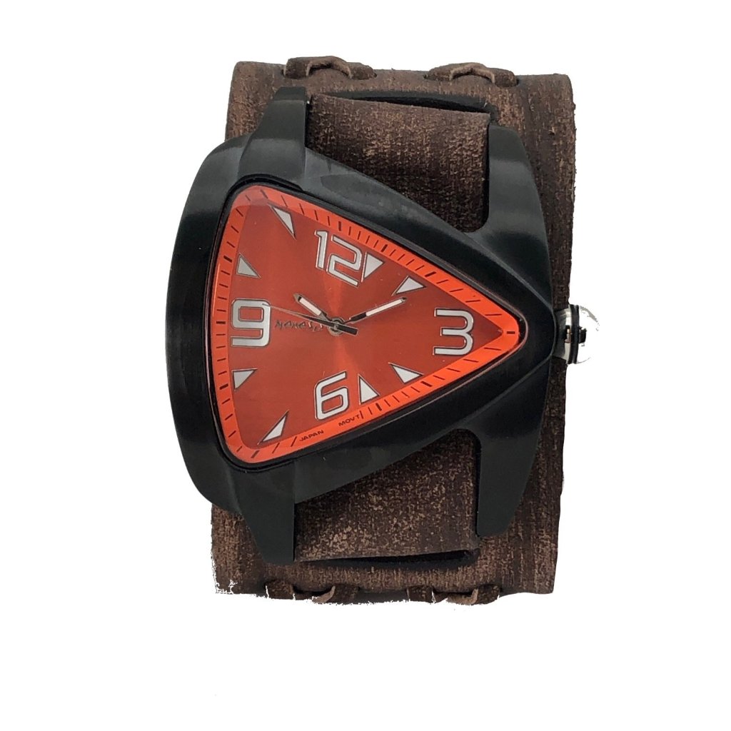 VBDX061N Nemesis stainless steel IP black teardrop watch with brown boule x leather cuff band
