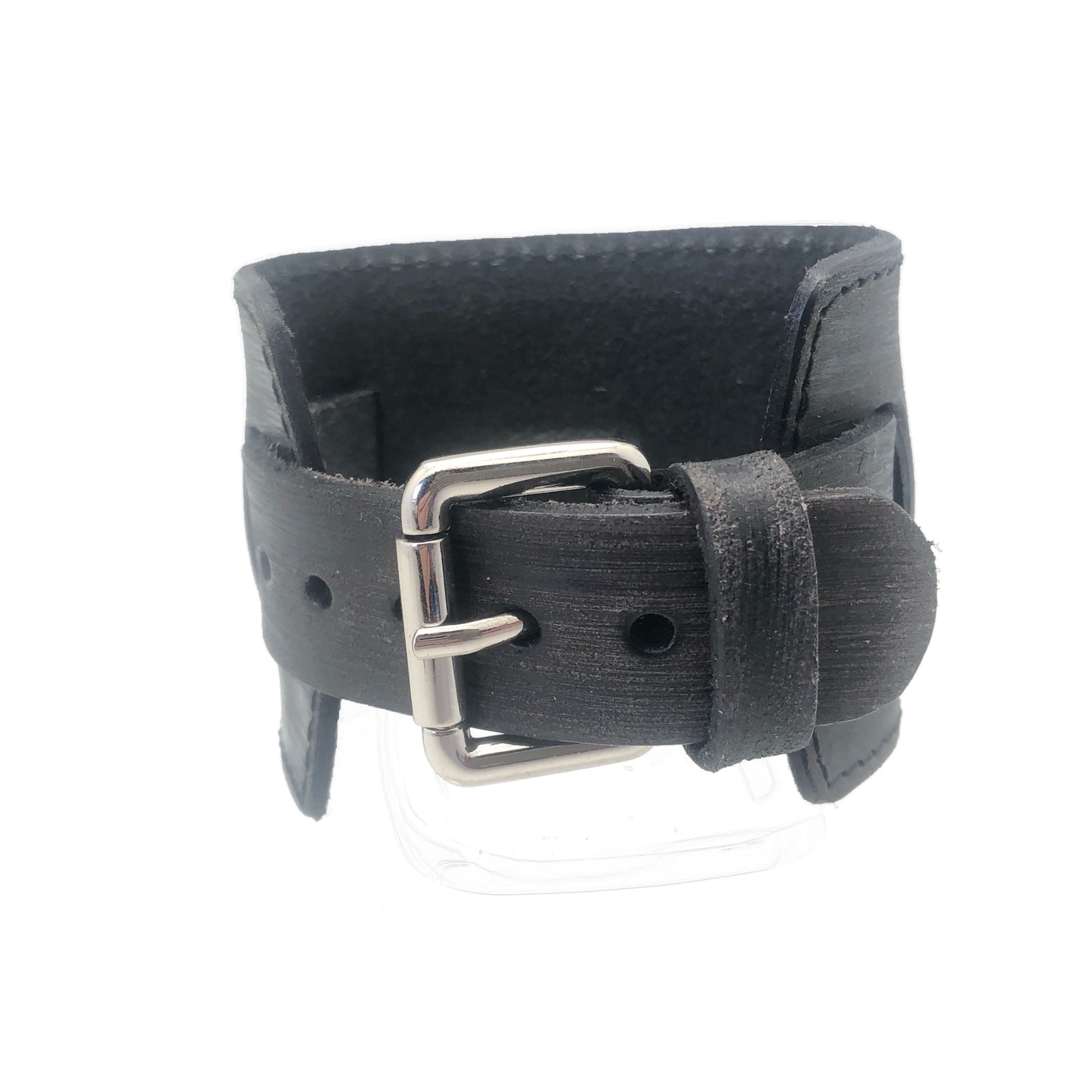 Distressed Charcoal Leather Wide Cuff VKST