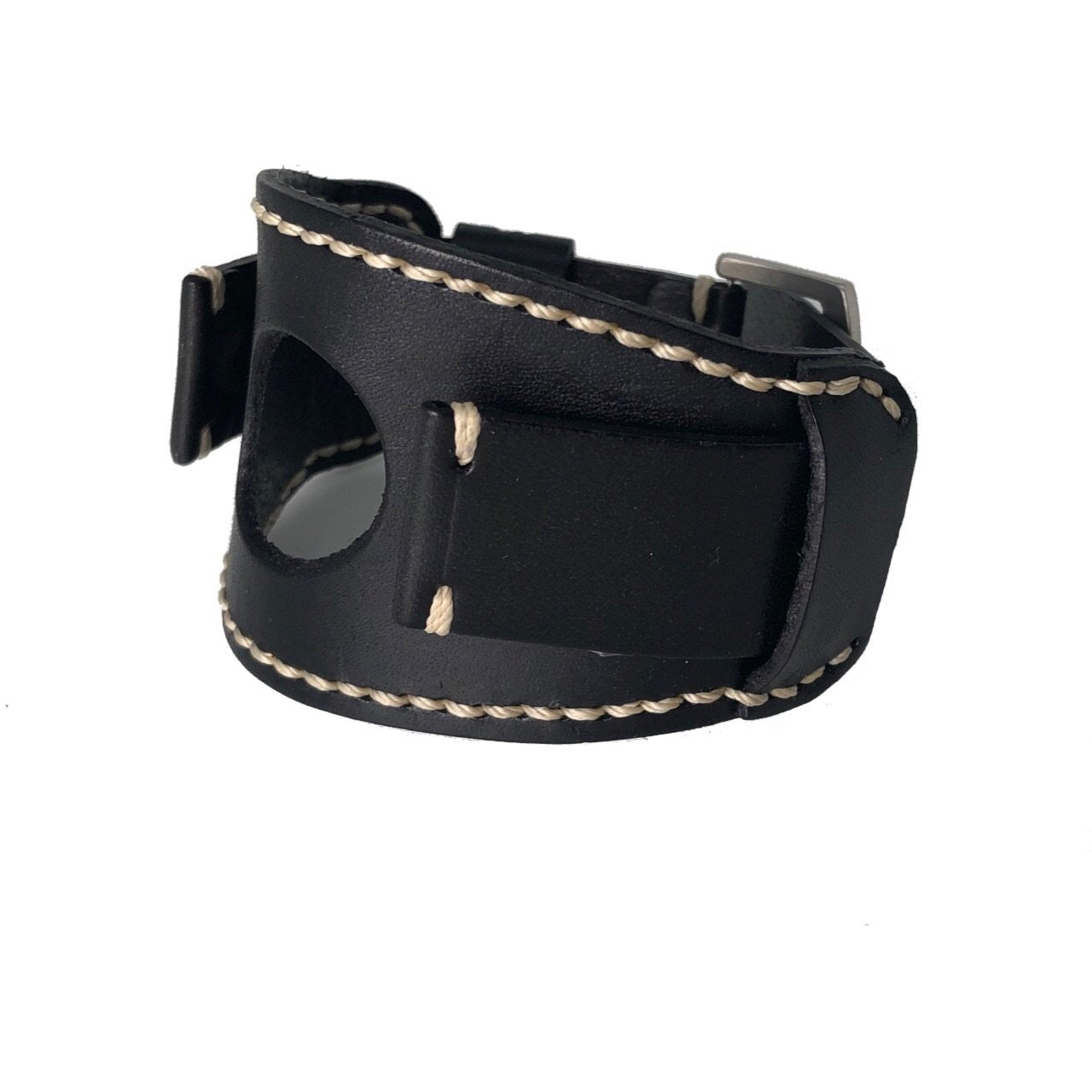 Smart Watch White Stitched Dark Brown Leather Cuff
