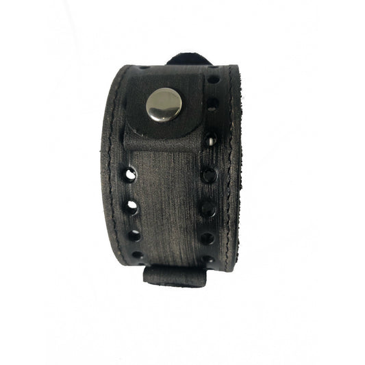 Mahogany Natural Wood Watch with Stitched Distressed Black Leather Cuff VST260K