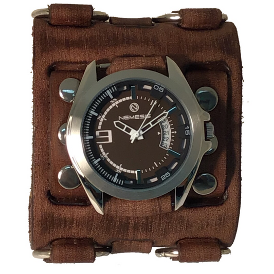 Sully Brown/White Watch with Bullet Ring Distressed Brown Leather Triple Strap Cuff