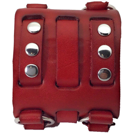 Double Ring Bullet Red Leather Triple Strap Cuff RWB